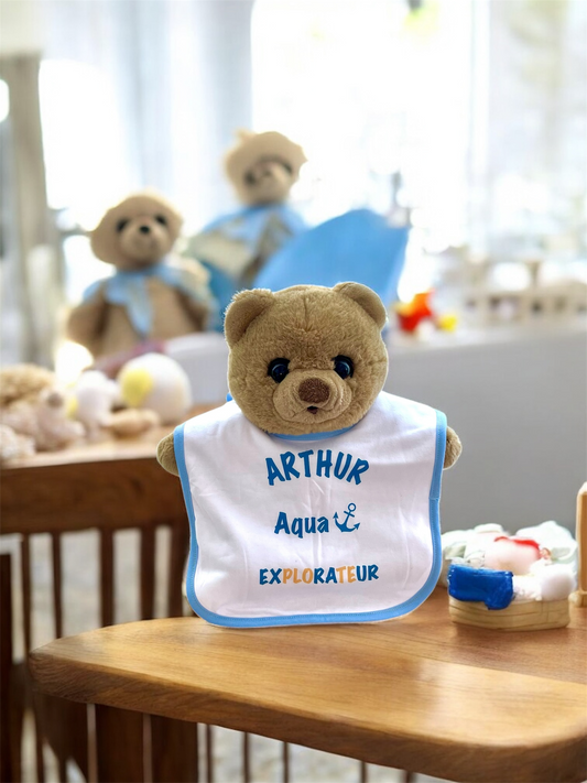 Bavoir doublure éponge Blanc avec bordure de couleur personnalisable