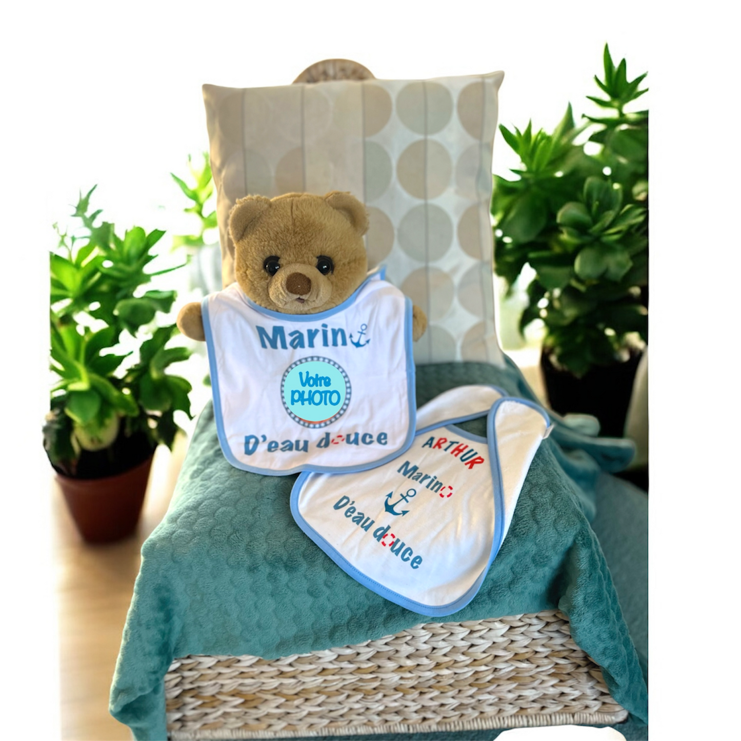 Bavoir doublure éponge Blanc avec bordure de couleur personnalisable